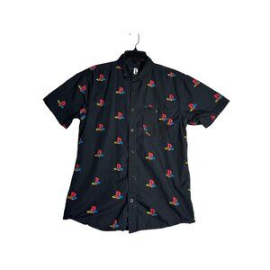 Playstation Short Sleeve Button Down Black Allover Logo Shirt Mens Large